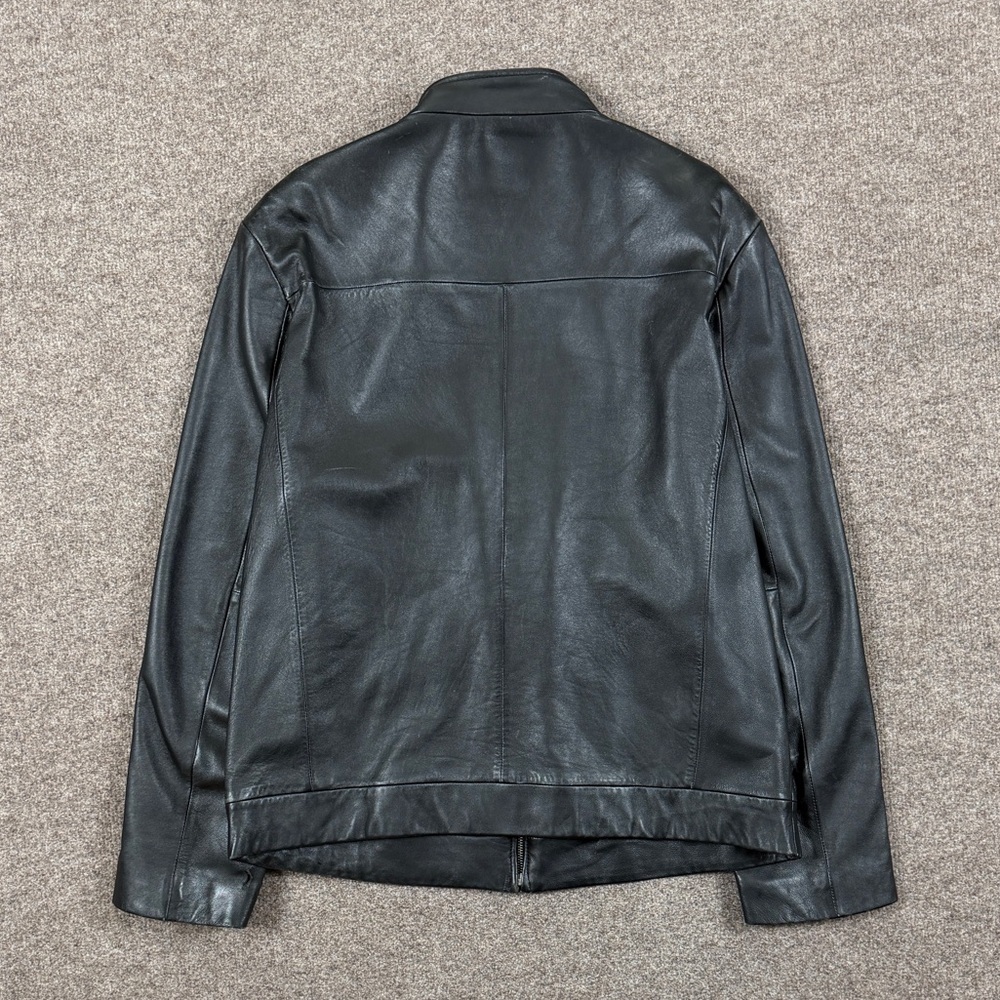 J. Ferrar Black Genuine Leather Full Zip Collared Moto Jacket Men’s M 90s Grunge - Picture 2 of 10